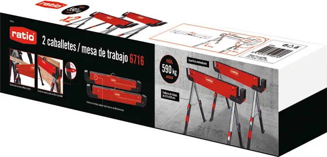 Kit de Caballetes Multifuncion RATIO Acero, Antideslizante, Altura Ajustable, Capacidad 590 kg — foto 5