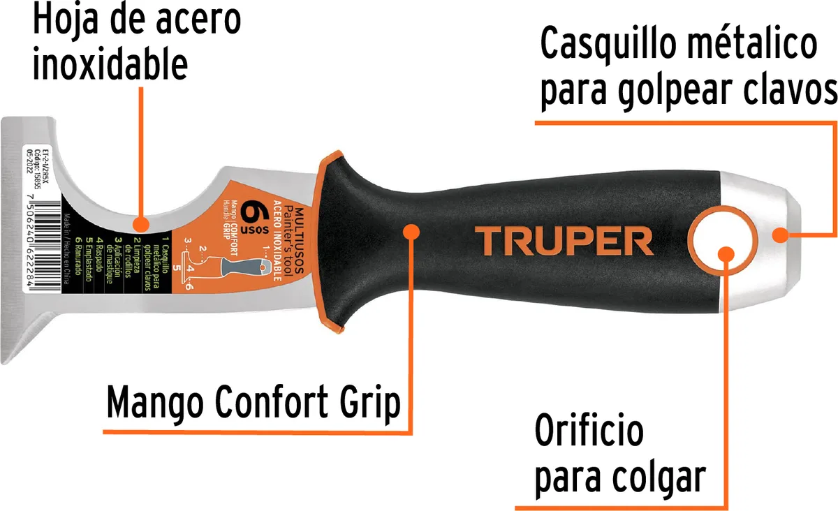 Espatula Rigida 5 Usos Acero Inox 63mm — foto 2