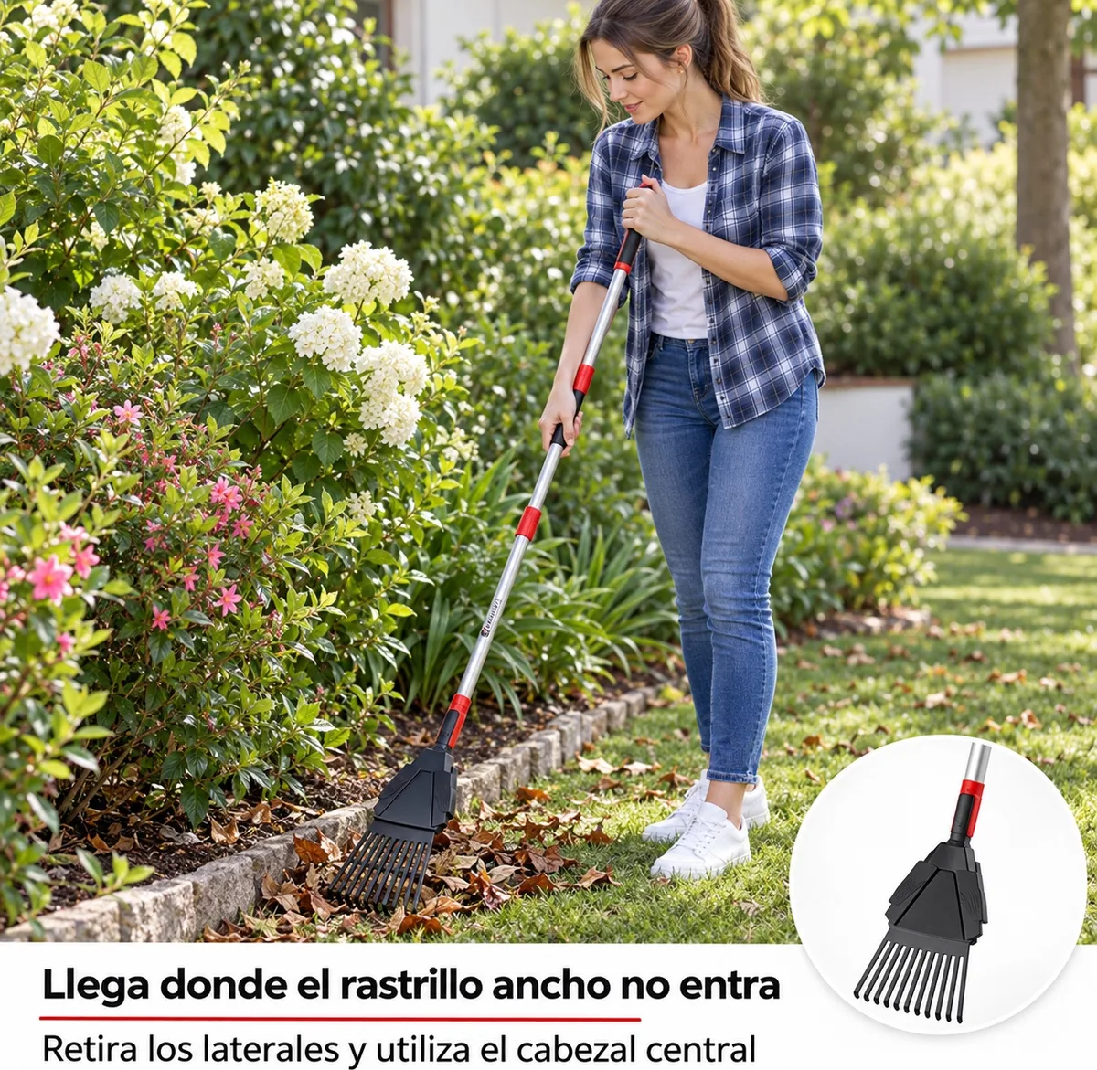 Rastrillo de Jardin 3 en 1 Desmontable 174 cm - Recoge Hojas Ajustable — foto 5