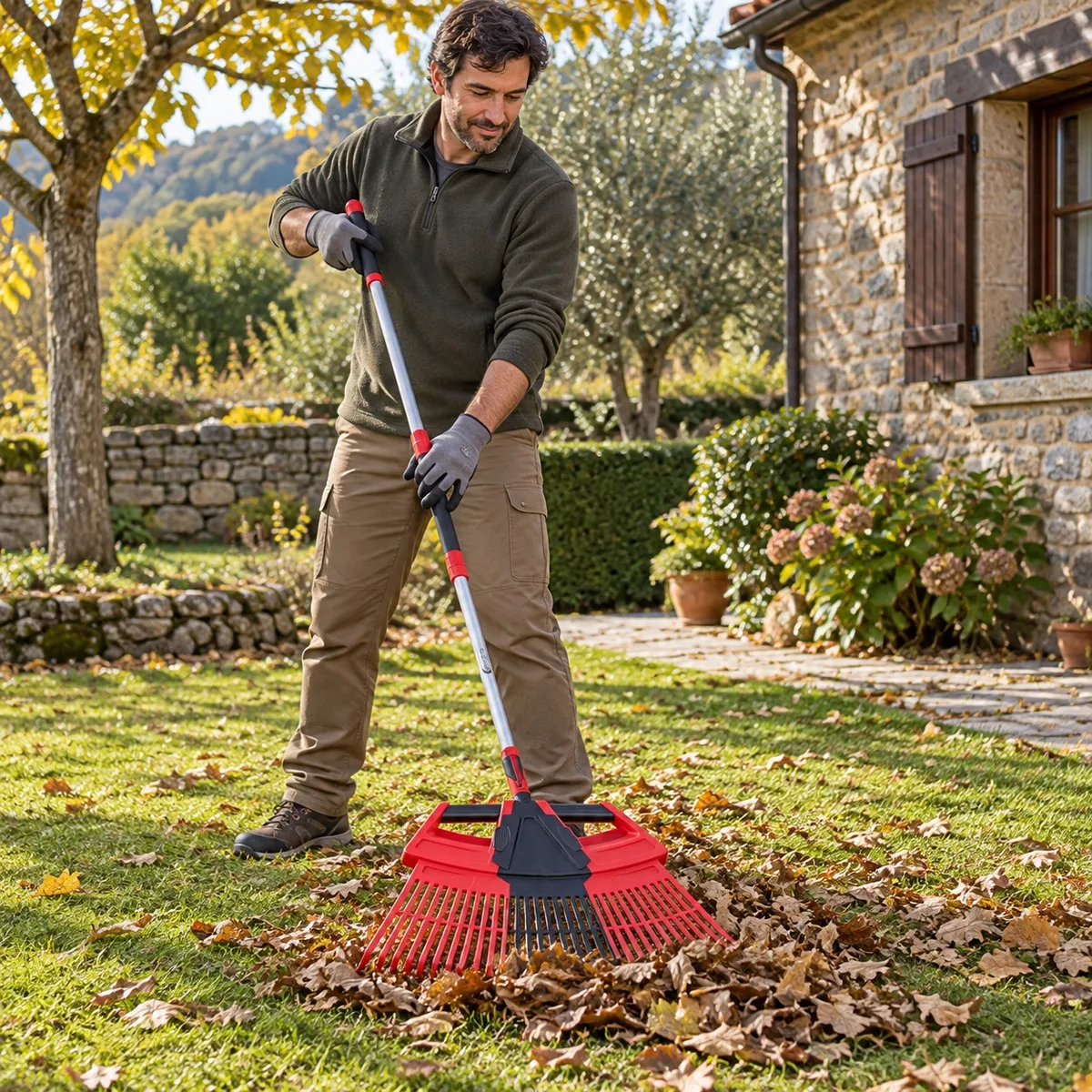 Rastrillo de Jardin 3 en 1 Desmontable 174 cm - Recoge Hojas Ajustable — foto 3