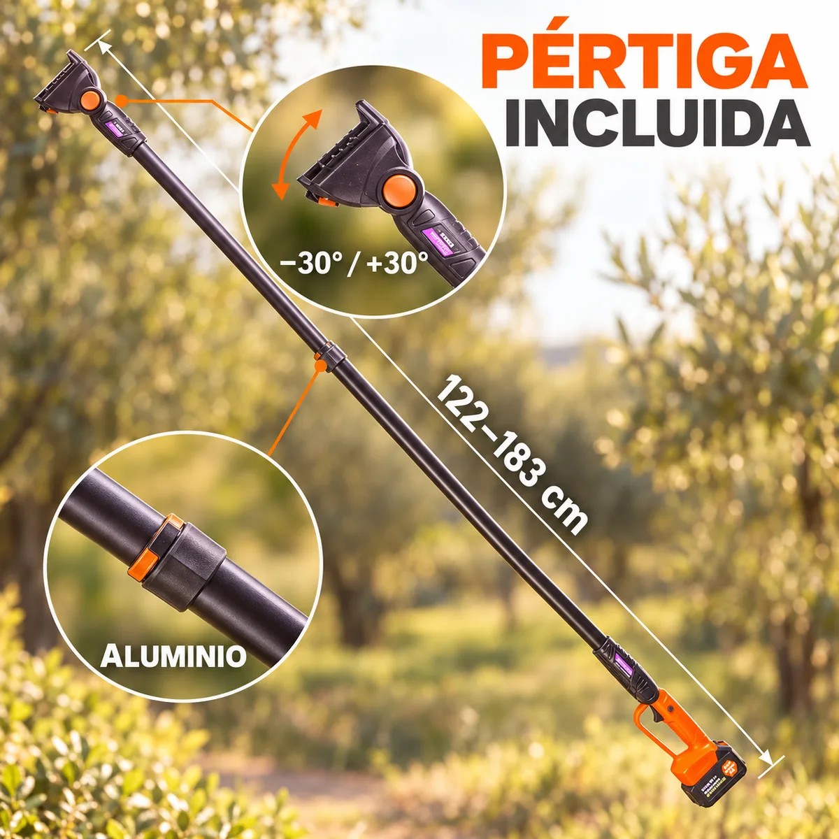 Pack sierra de poda a batería Anova MB600 18 V · pértiga 122-183 cm · 2 baterías 4 Ah — foto 5