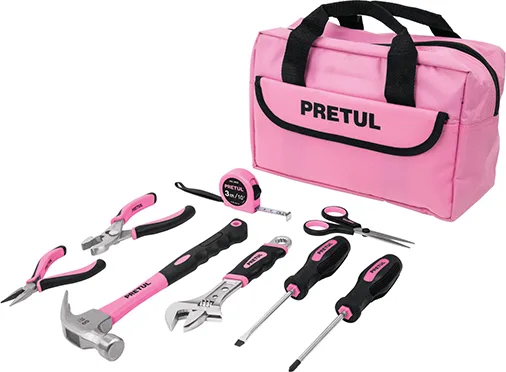Juego de Herramientas Rosa Pretul (8 Piezas) .Compacto, Práctico y el Regalo Ideal