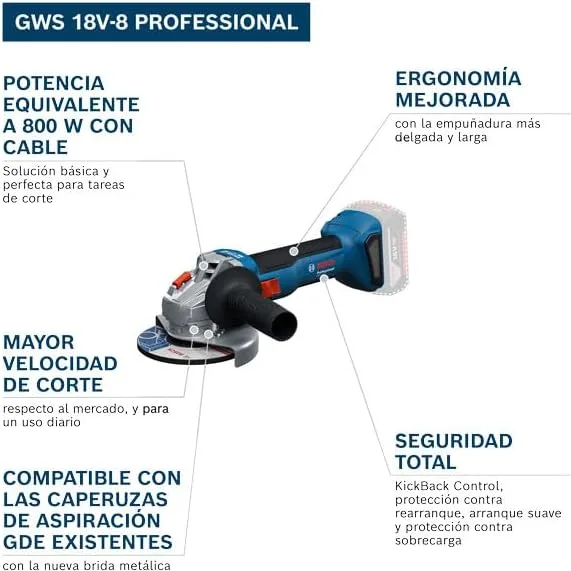 Miniamoladora Radial a Bateria Bosch GWS 18V-8 Cargador y 2 Baterias 5 Ah — foto 3