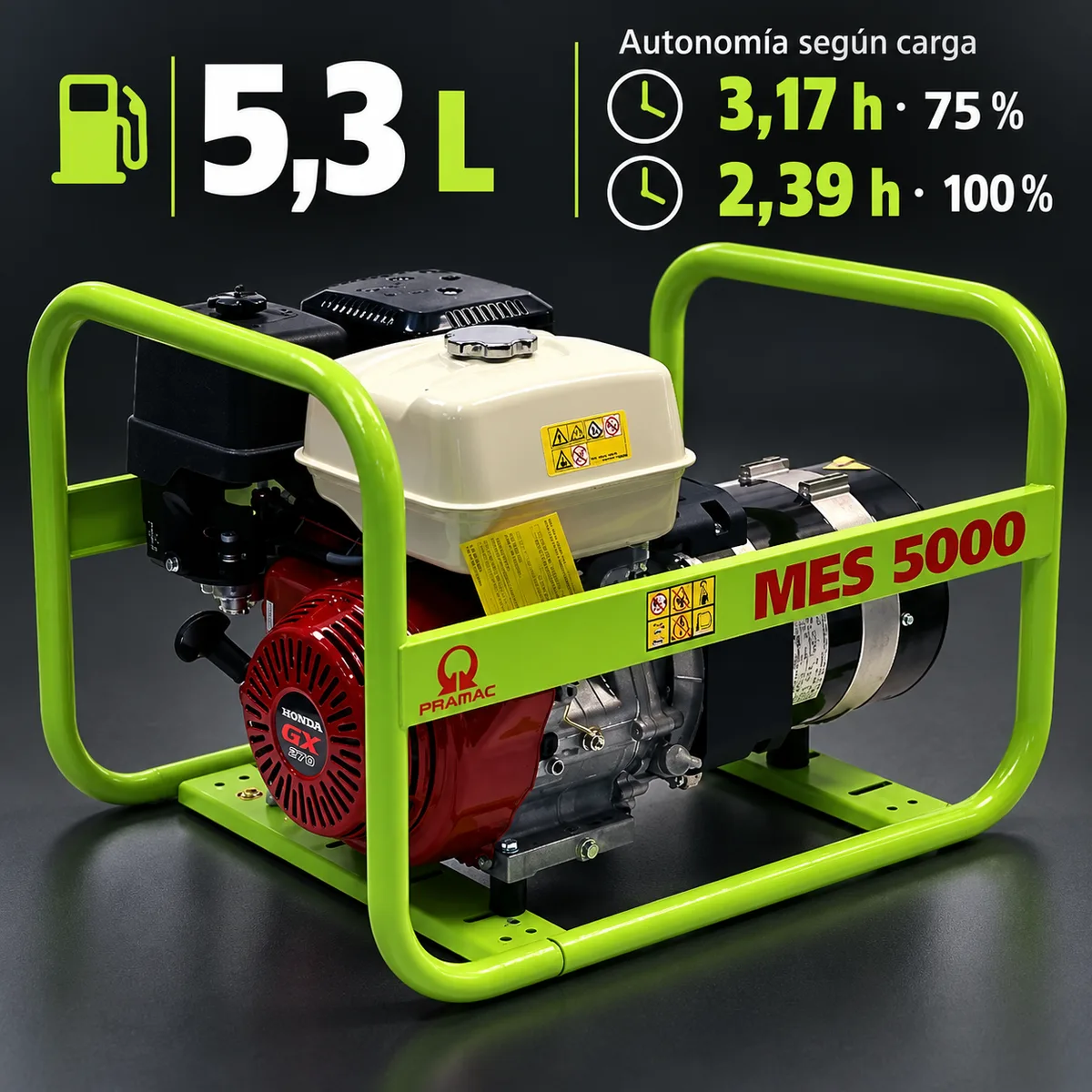 Generador de gasolina Pramac MES5000 · Honda GX270 · 3,9 kW continuos — foto 6