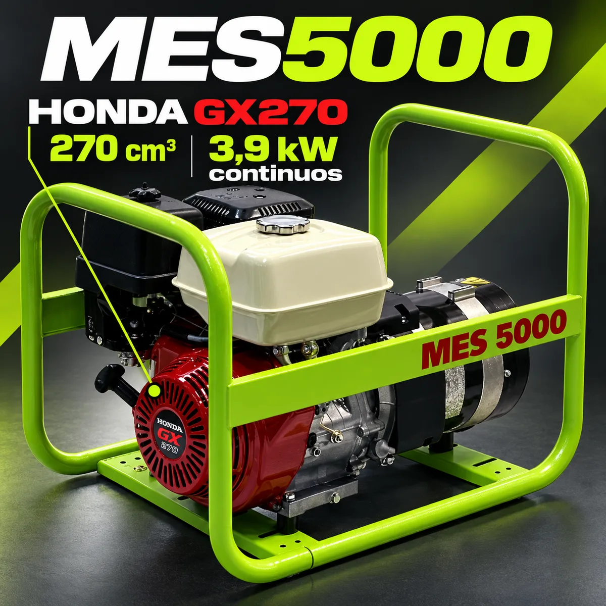 Generador de gasolina Pramac MES5000 · Honda GX270 · 3,9 kW continuos — foto 2
