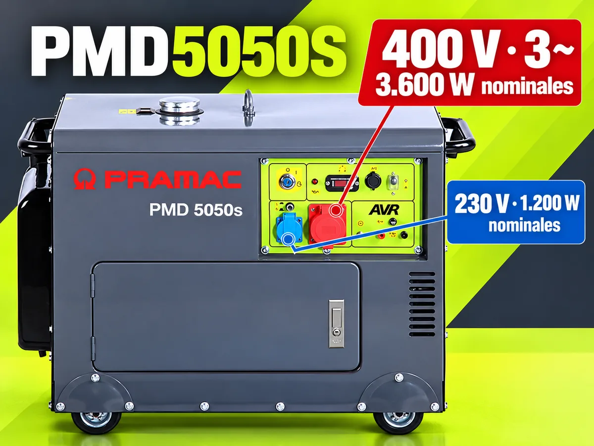 Generador diésel Pramac PMD5050S · trifásico 400 V · 3.600 W nominales — foto 2