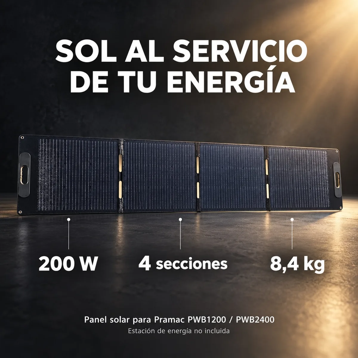 Panel solar portátil Pramac PWB 200 W · plegable · conexión MC4 — foto 2
