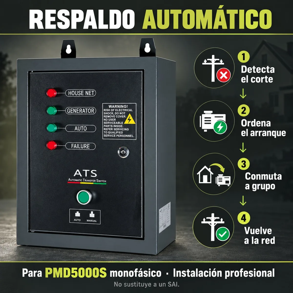Cuadro automático ATS/AMF Pramac PMD5000S · monofásico · cable de control 8 m — foto 5