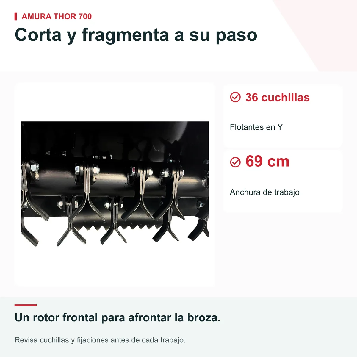 Desbrozadora de martillos Amura Thor 700 · 302 cc · 69 cm · arranque eléctrico — foto 3