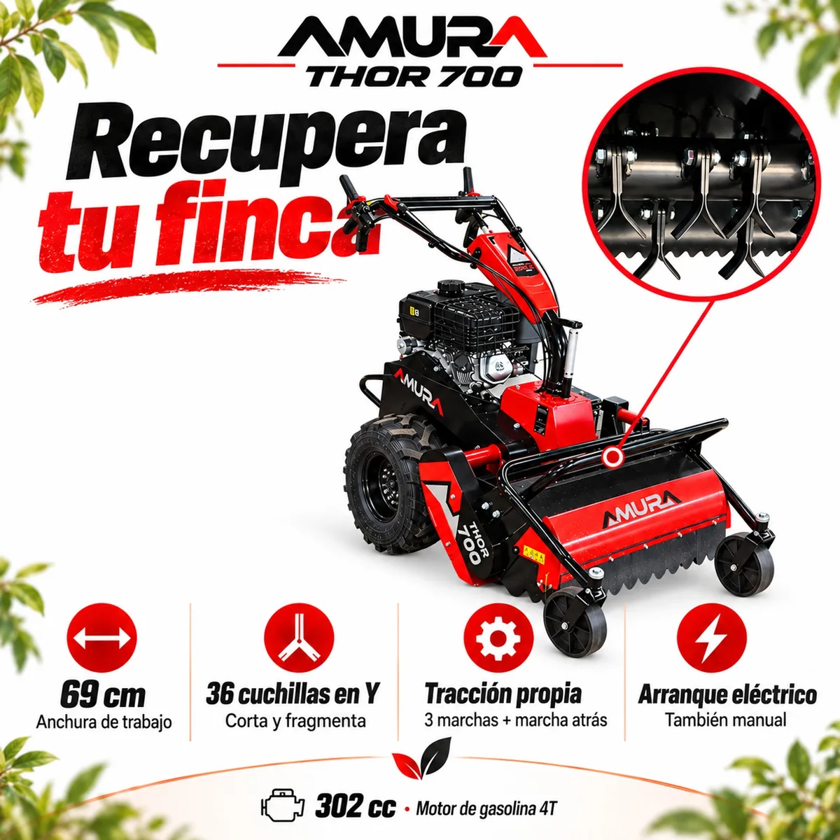 Desbrozadora de martillos Amura Thor 700 · 302 cc · 69 cm · arranque eléctrico — foto 2