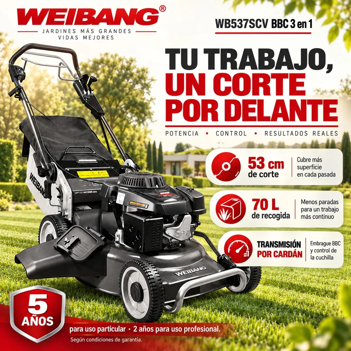 Cortacesped Weibang WB 537SCV BBC 3 EN 1 Cardan Embrague Cuchilla — foto 2