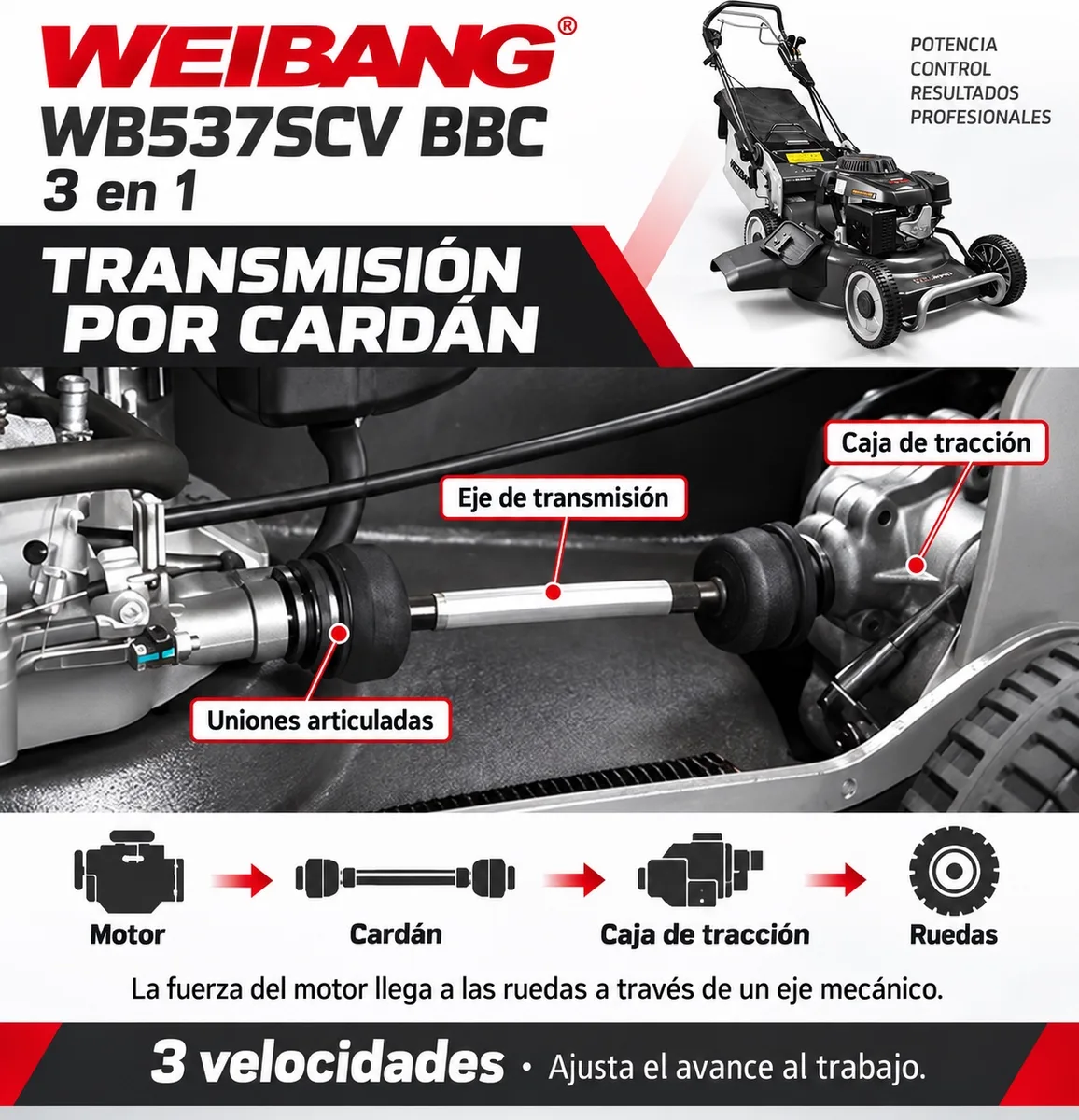Cortacesped Weibang WB 537SCV BBC 3 EN 1 Cardan Embrague Cuchilla — foto 6