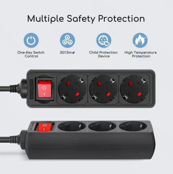 Base Multiple Regleta con Interruptor 3 Tomas 1,5 m Negro — foto 4