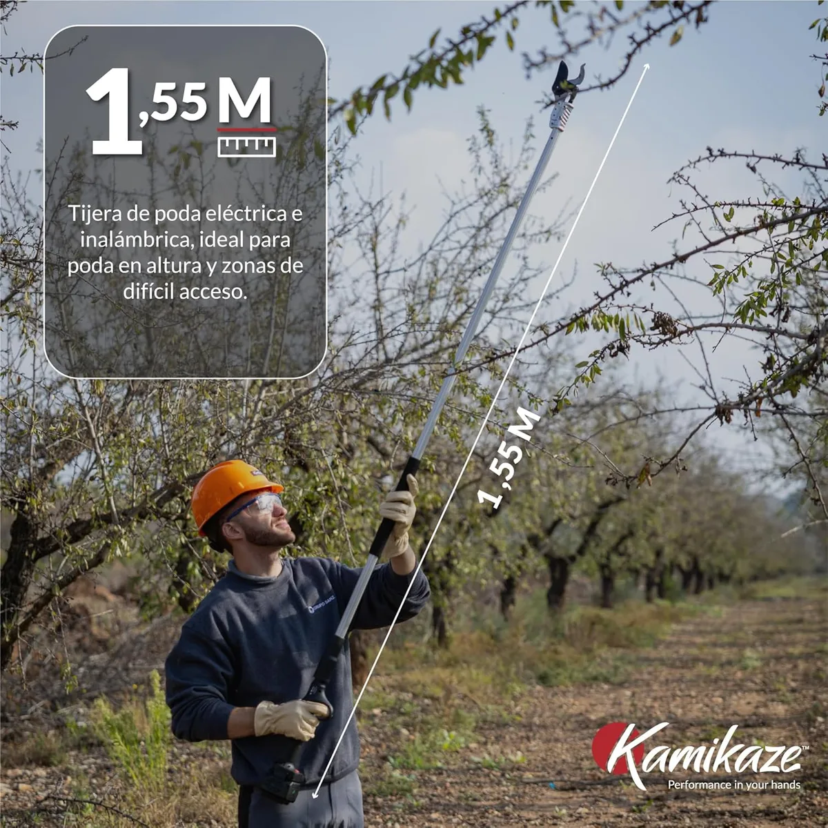 Tijera de poda en altura Kamikaze KV155 154 cm + 2 baterías 4 Ah y cargador — foto 6