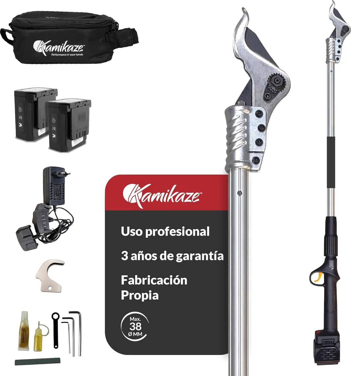 Tijera de poda en altura Kamikaze KV155 154 cm + 2 baterías 4 Ah y cargador — foto 3