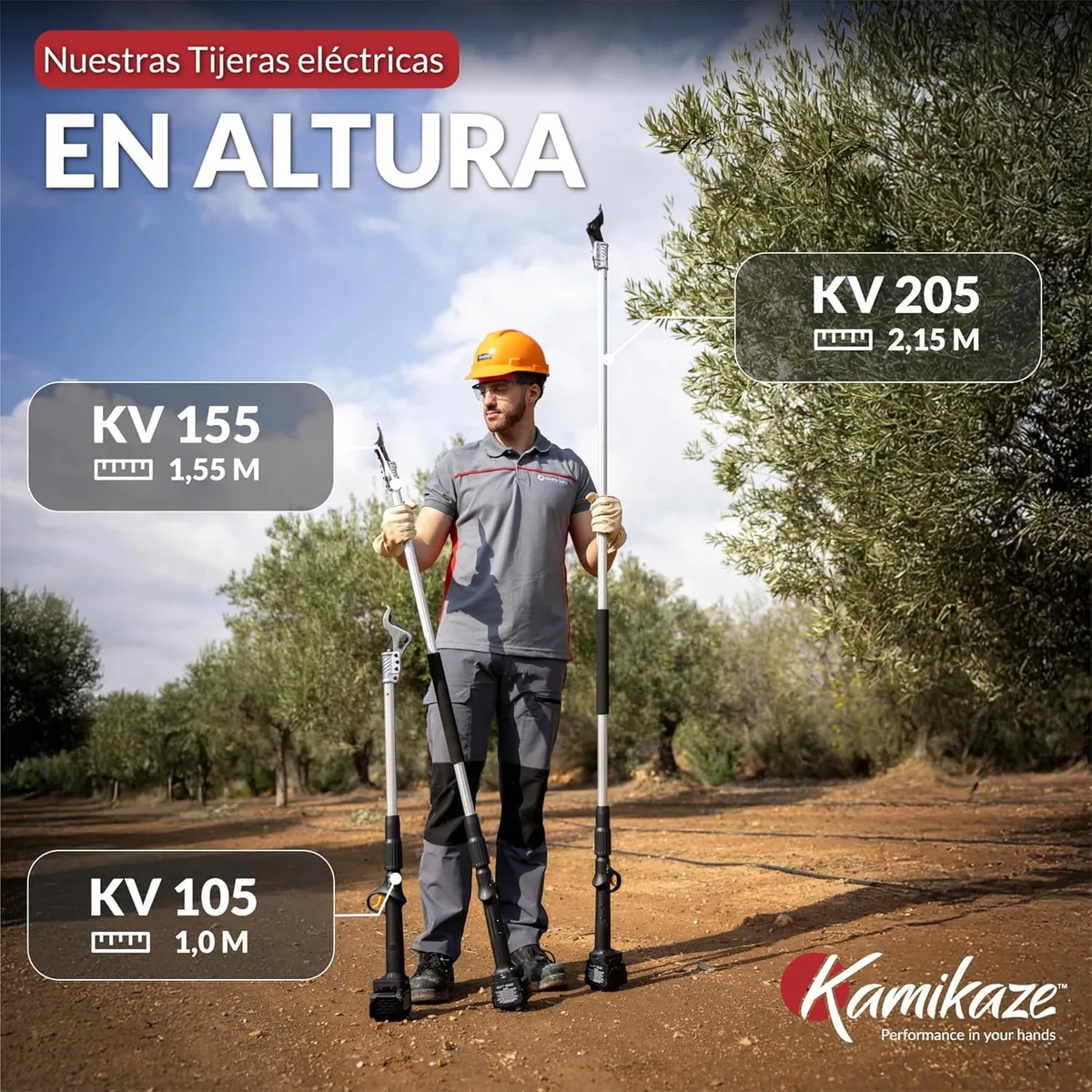 Tijera de poda en altura Kamikaze KV205 204 cm + 2 baterías 4 Ah y cargador — foto 8
