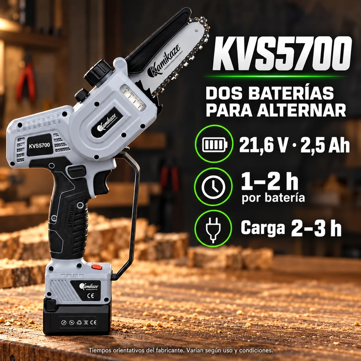 Motosierra de poda a batería Kamikaze KVS5700 · Ø 80 mm · 2 baterías y cargador — foto 6
