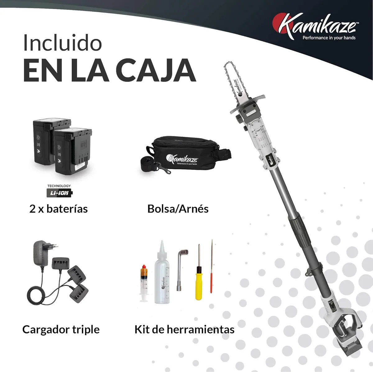 Pack poda Kamikaze KVS7000P + tijera KV390 + pértiga 155-225 cm + 4 baterías y 2 cargadores — foto 5