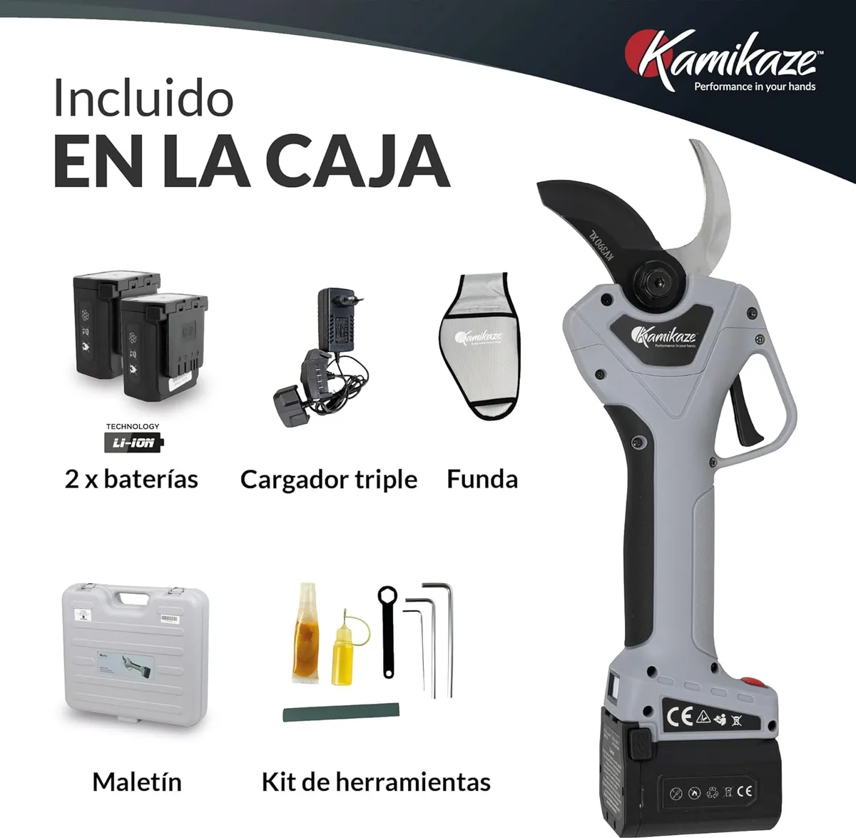 Pack poda Kamikaze KVS7000P + tijera KV390 + pértiga 155-225 cm + 4 baterías y 2 cargadores — foto 3