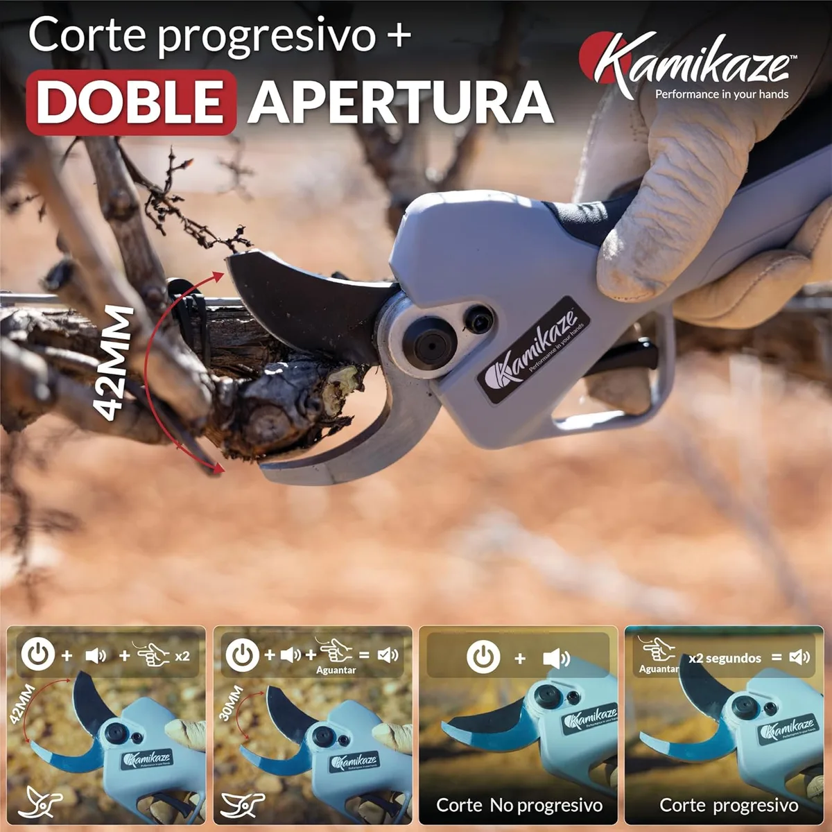 Kit tijera de poda Kamikaze KV390 + pértiga 155-225 cm + 2 baterías 2,5 Ah y cargador — foto 6