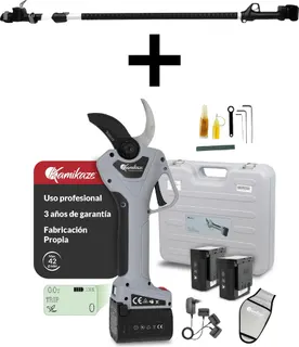 Kit tijera de poda Kamikaze KV390 + pértiga 155-225 cm + 2 baterías 2,5 Ah y cargador