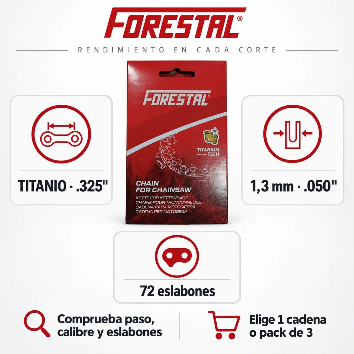 Cadena motosierra Forestal TITANIO .325" 1,3 mm 72 eslabones — foto 3