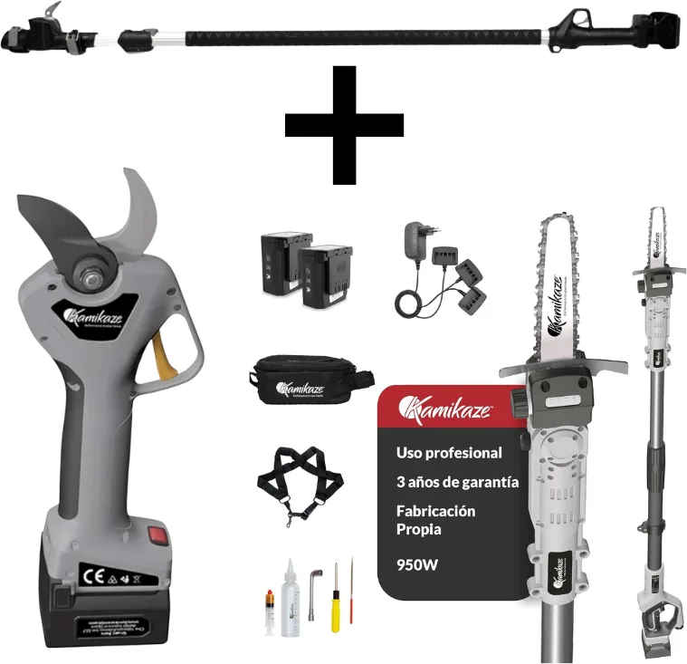Pack poda Kamikaze KVS7000P + tijera KV390 + pértiga 155-225 cm + 2 baterías 4 Ah y cargador