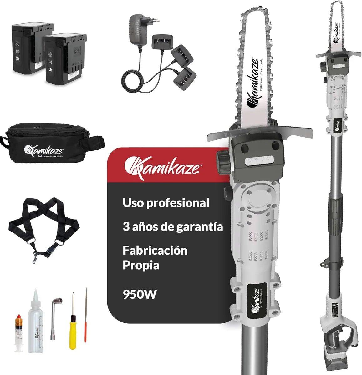 Pack poda Kamikaze KVS7000P + tijera KV390 + pértiga 155-225 cm + 2 baterías 4 Ah y cargador — foto 3