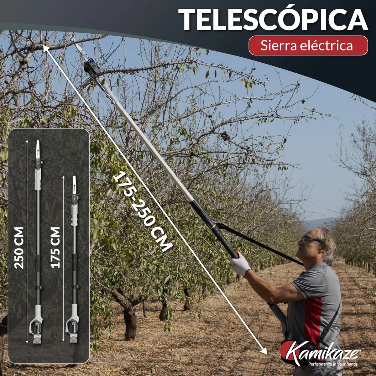 Pack poda Kamikaze KVS7000P + tijera KV390 + pértiga 155-225 cm + 2 baterías 4 Ah y cargador — foto 5