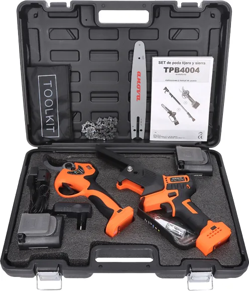 Pack poda a batería Anova TPB4004 · tijera 40 mm + sierra 8 pulgadas + pértiga 1,5-2,1 m · 2 baterías 4 Ah — foto 6