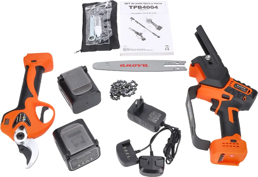 Pack poda a batería Anova TPB4004 · tijera 40 mm + sierra 8 pulgadas + pértiga 1,5-2,1 m · 2 baterías 4 Ah — foto 5