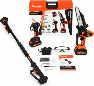 Altuna Kit de Poda a Batería de Titanio - Motosierra a Batería AF180 + Tijeras de Podar Eléctrica AF37 + Pértiga Telescópica AFPER2