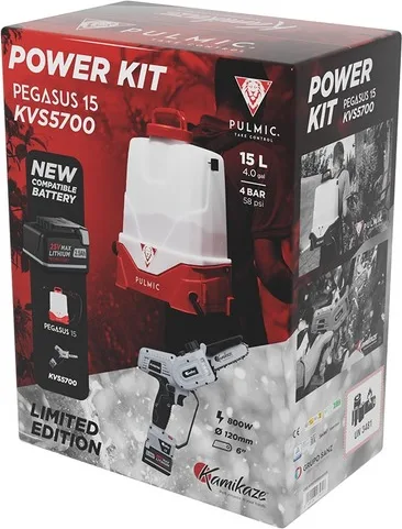 Pack Ahorro Pulmic Pegasus 15 + Kamikaze KVS5700: Pulverizador Eléctrico y Motosierra de Poda + Batería y Cargador Triple — foto 5