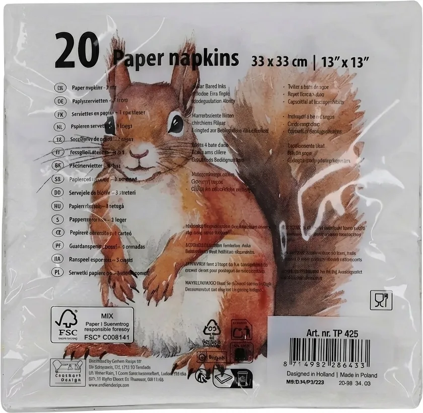 Servilletas Papel Ardilla 33x33cm  20 uds — foto 2