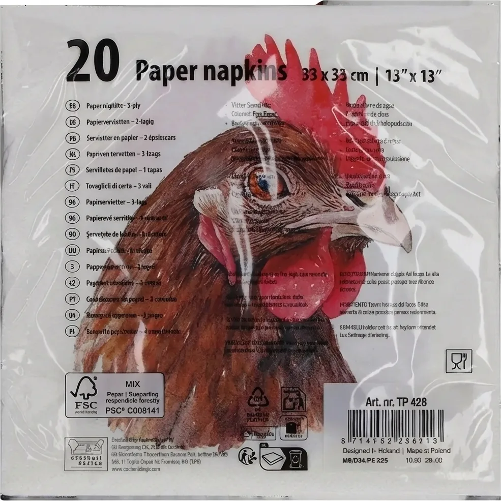 Servilletas Papel Pollo 33x33 cm 20 uds — foto 3