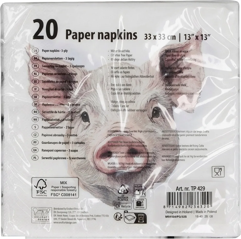 Servilletas Papel Cerdo 33x33 cm 20uds — foto 3