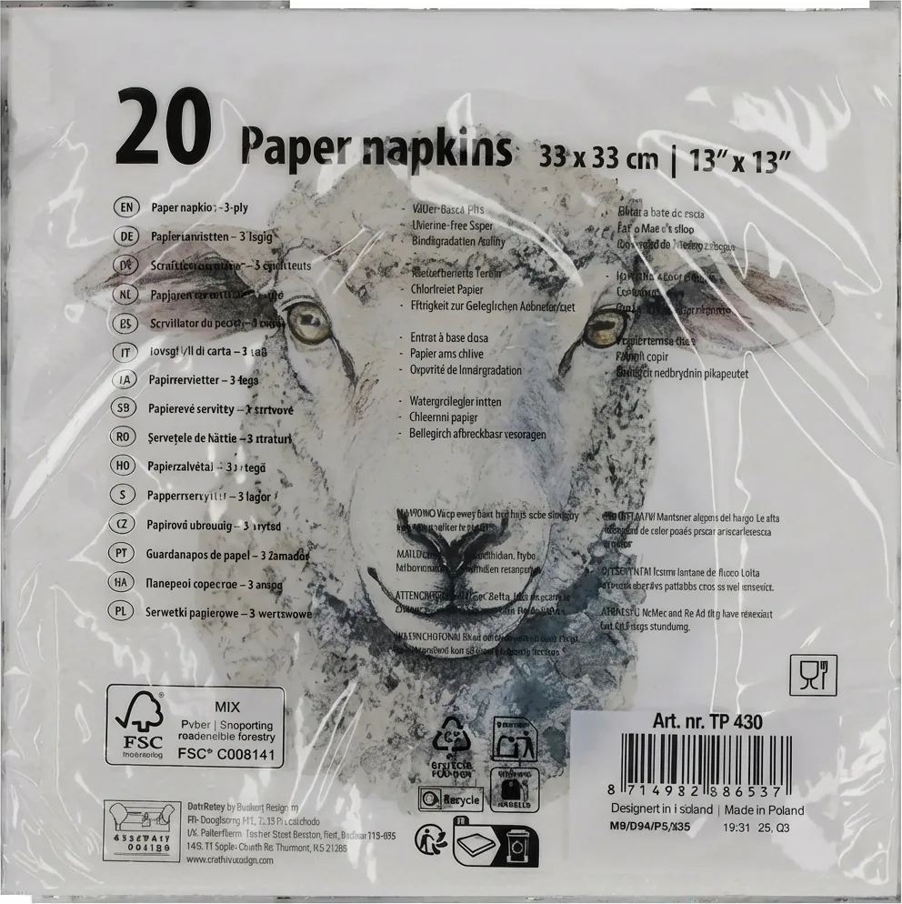 Servilletas Papel Oveja 33x33 cm 20 uds — foto 2