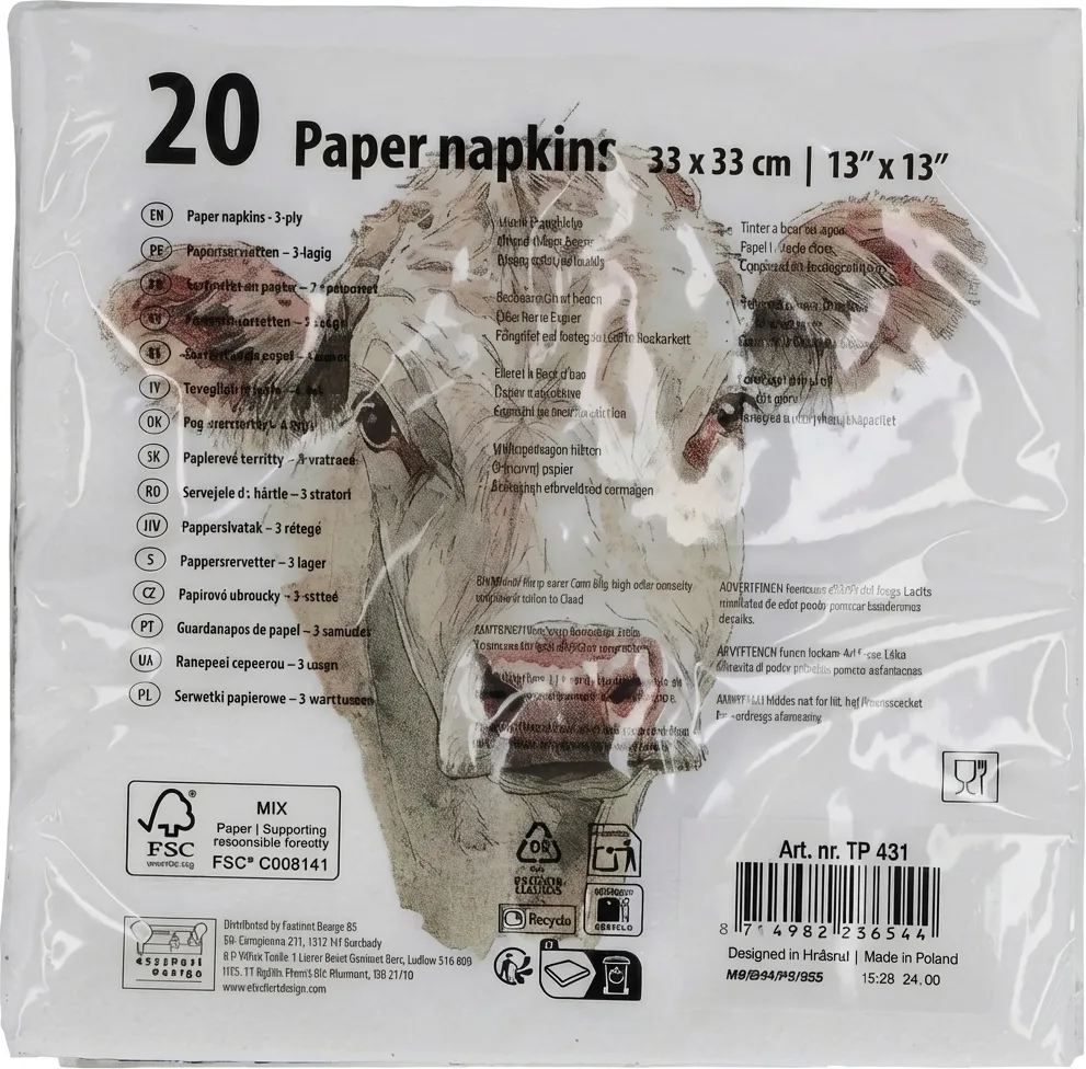Servilletas Papel Vaca 33x33cm 20 uds — foto 3
