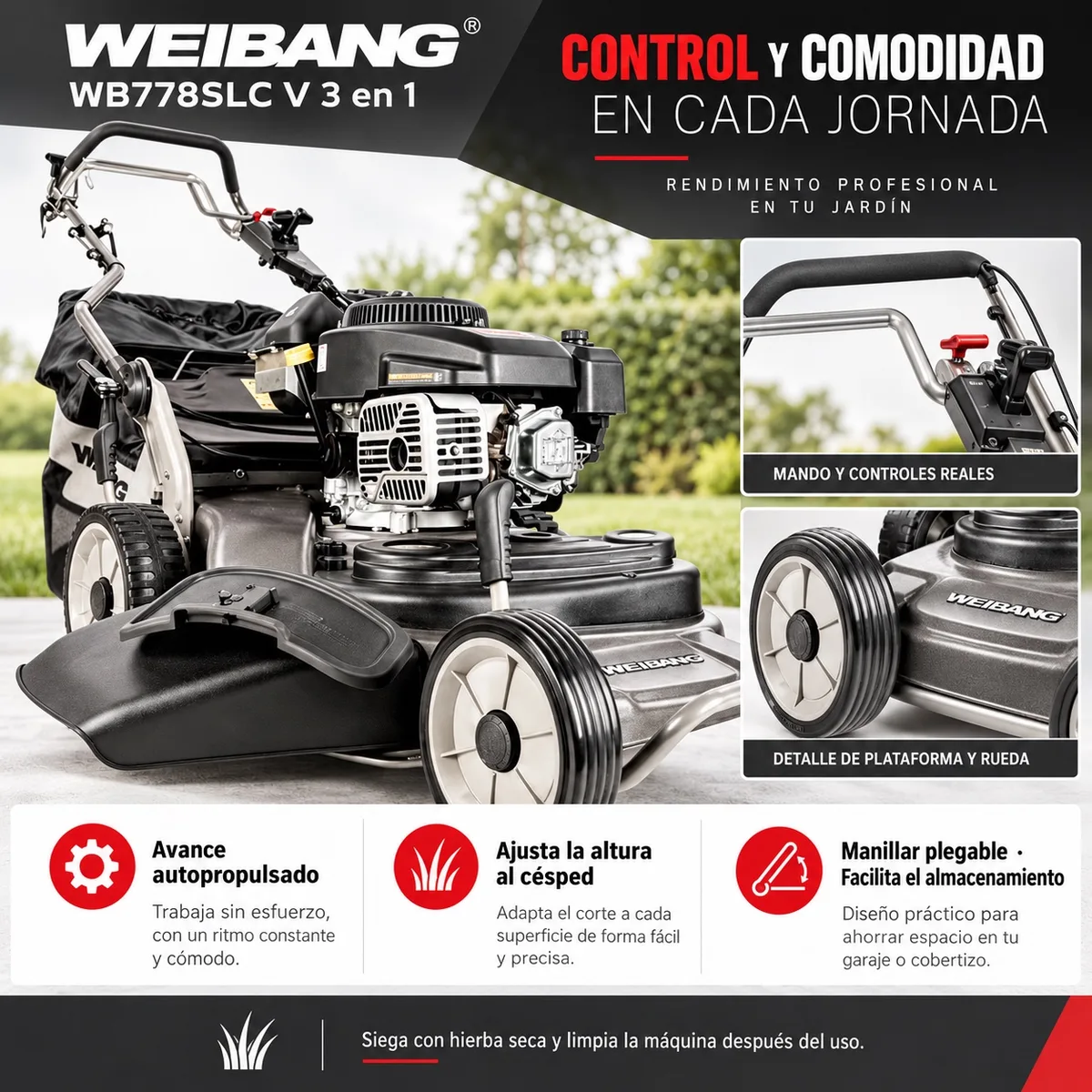 Cortacesped Gasolina Weibang WB778SLC V 3 en 1 — foto 6