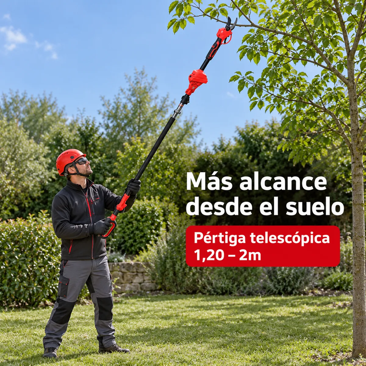 Kit de poda MADER 74097 · tijera, minimotosierra y pértiga de 1,20 a 2 m · 2 baterías — foto 5