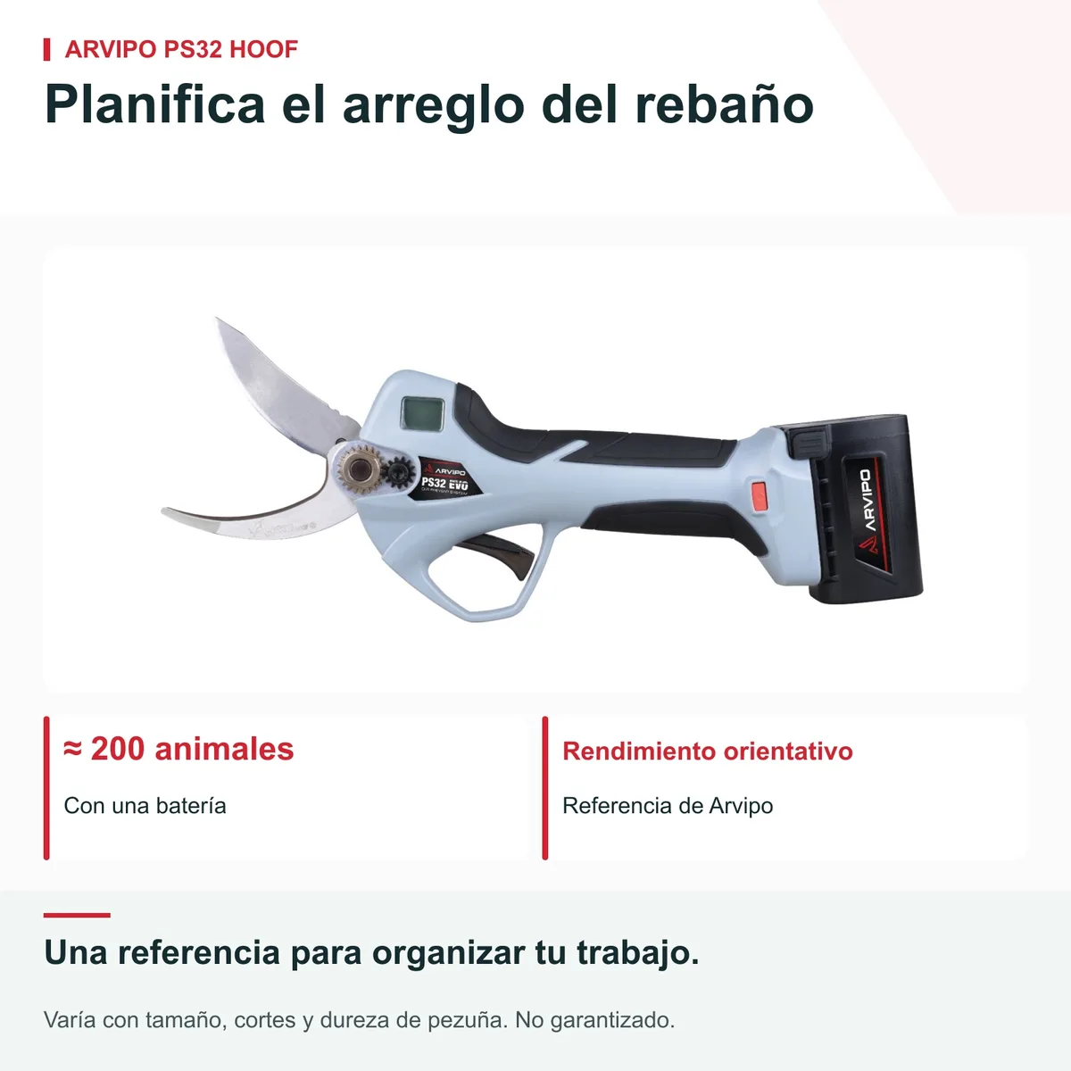 Tijera eléctrica para pezuñas Arvipo PS32 Evo2 HOOF · ovejas y cabras · 2 baterías 2,5 Ah — foto 4