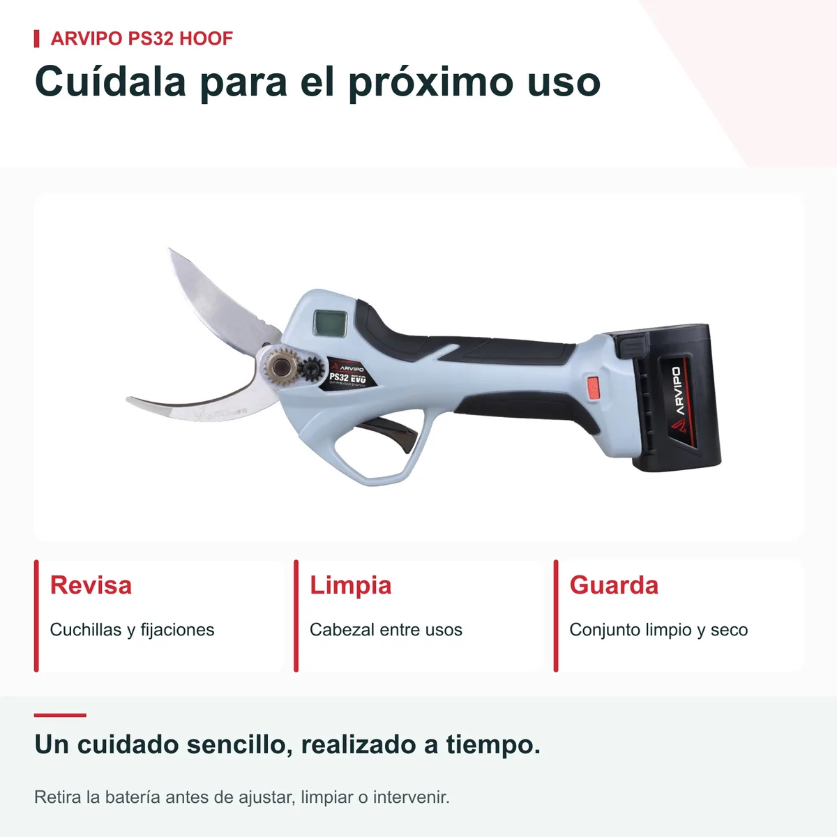 Tijera eléctrica para pezuñas Arvipo PS32 Evo2 HOOF · ovejas y cabras · 2 baterías 2,5 Ah — foto 7