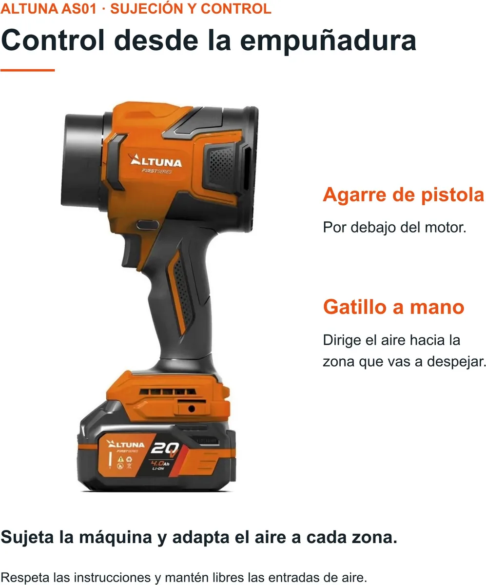 Soplador a Bateria Altuna AS01 First Series con Bateria y Cargador — foto 7
