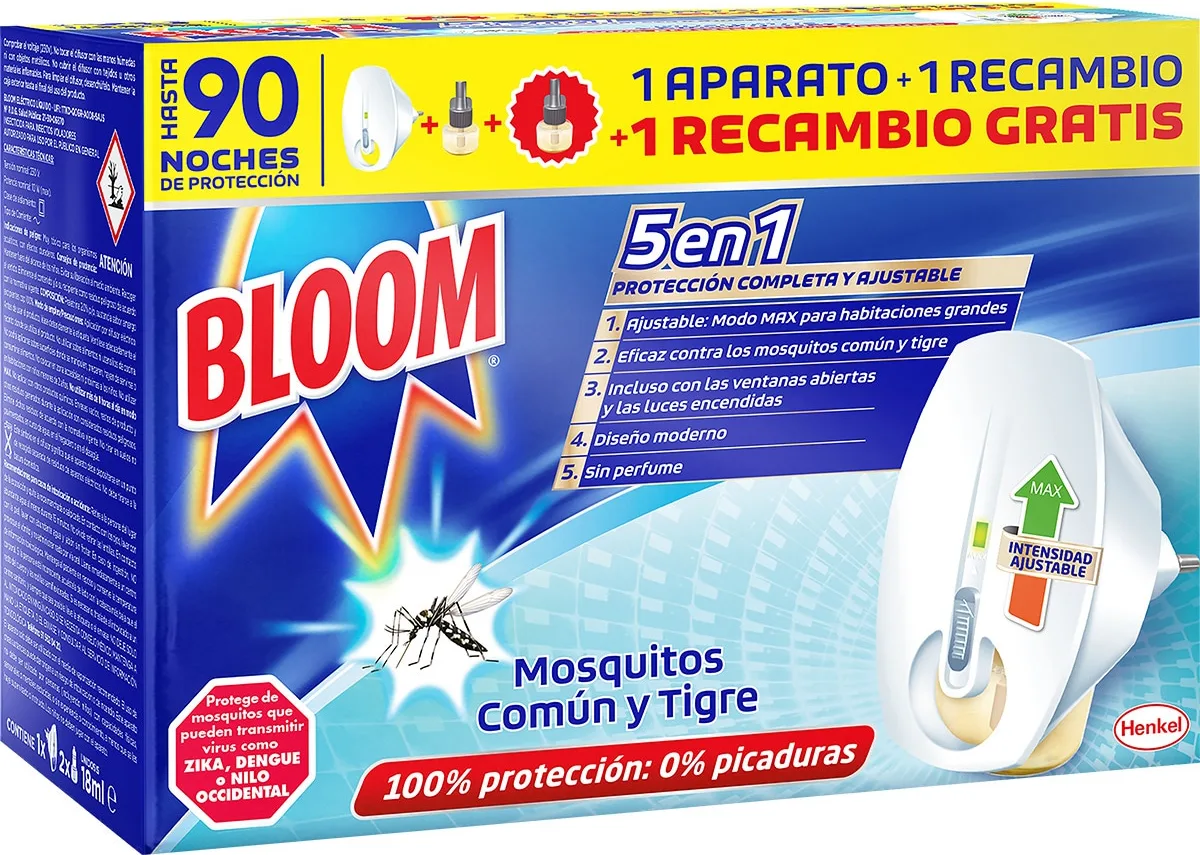 Bloom Insecticida Electrico Mosquitos 1 Aparato + 2  Recambios 90 Noches