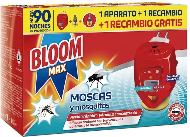 Bloom Max Insecticida Electrico Moscas y Mosquitos 1 Aparato + 2 Recambios 90 Noches