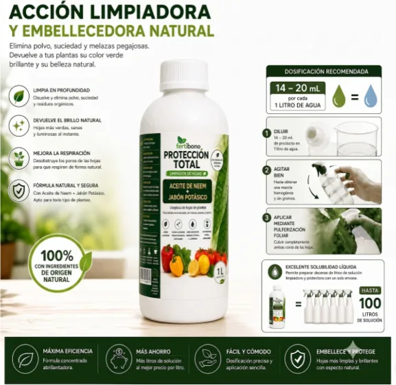 Proteccion Total Jabon Potasico + Aceite de Neem Plantas 1 Litro — foto 11