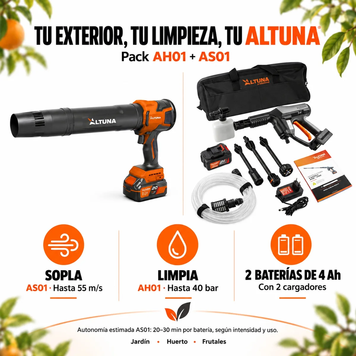 Pack Limpieza Altuna AH01 + Soplador AS01 · 2 Baterias 4 Ah y 2 Cargadores — foto 2