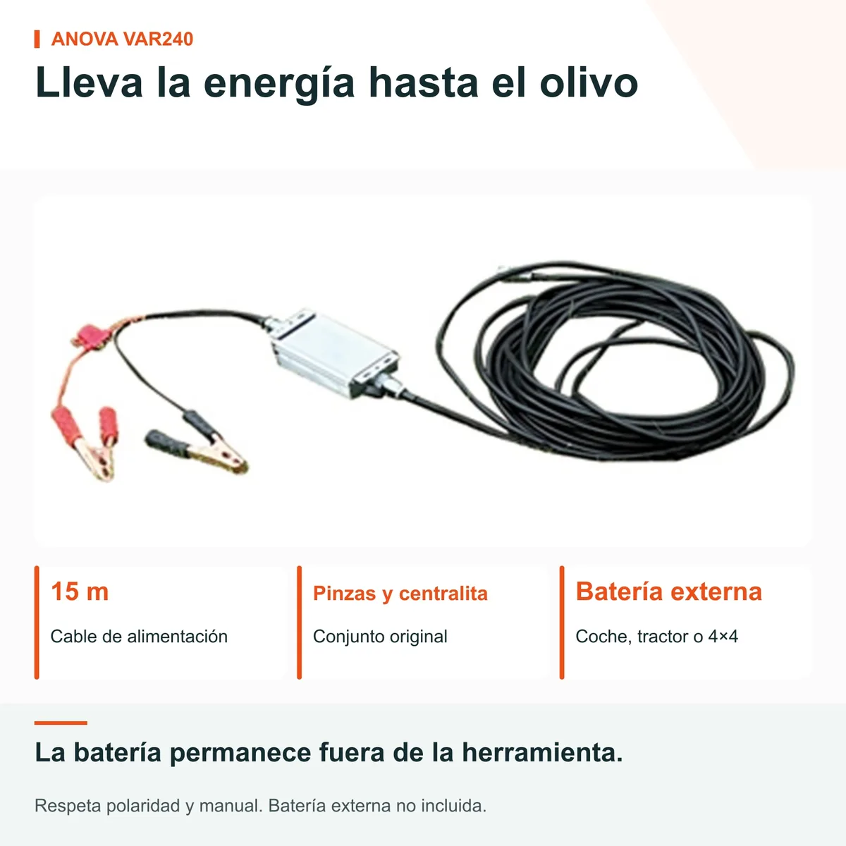 Vareadora de aceitunas Anova VAR240 · 240 W · telescópica de 2,25 a 3,05 m · cable de 15 m — foto 3