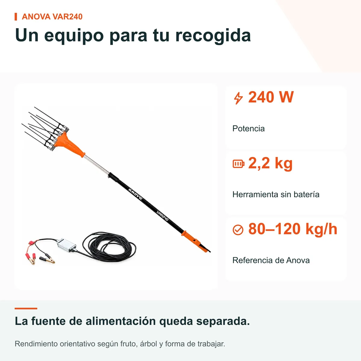 Vareadora de aceitunas Anova VAR240 · 240 W · telescópica de 2,25 a 3,05 m · cable de 15 m — foto 6