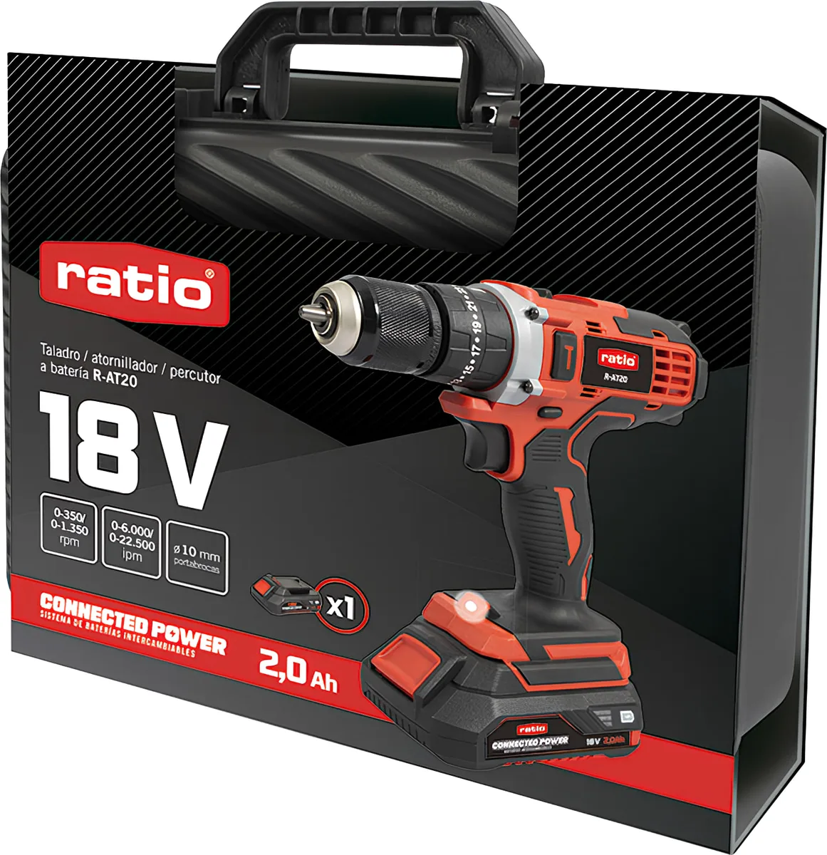 Taladro atornillador percutor Ratio R-AT20 18 V con batería 2 Ah y maletín — foto 3
